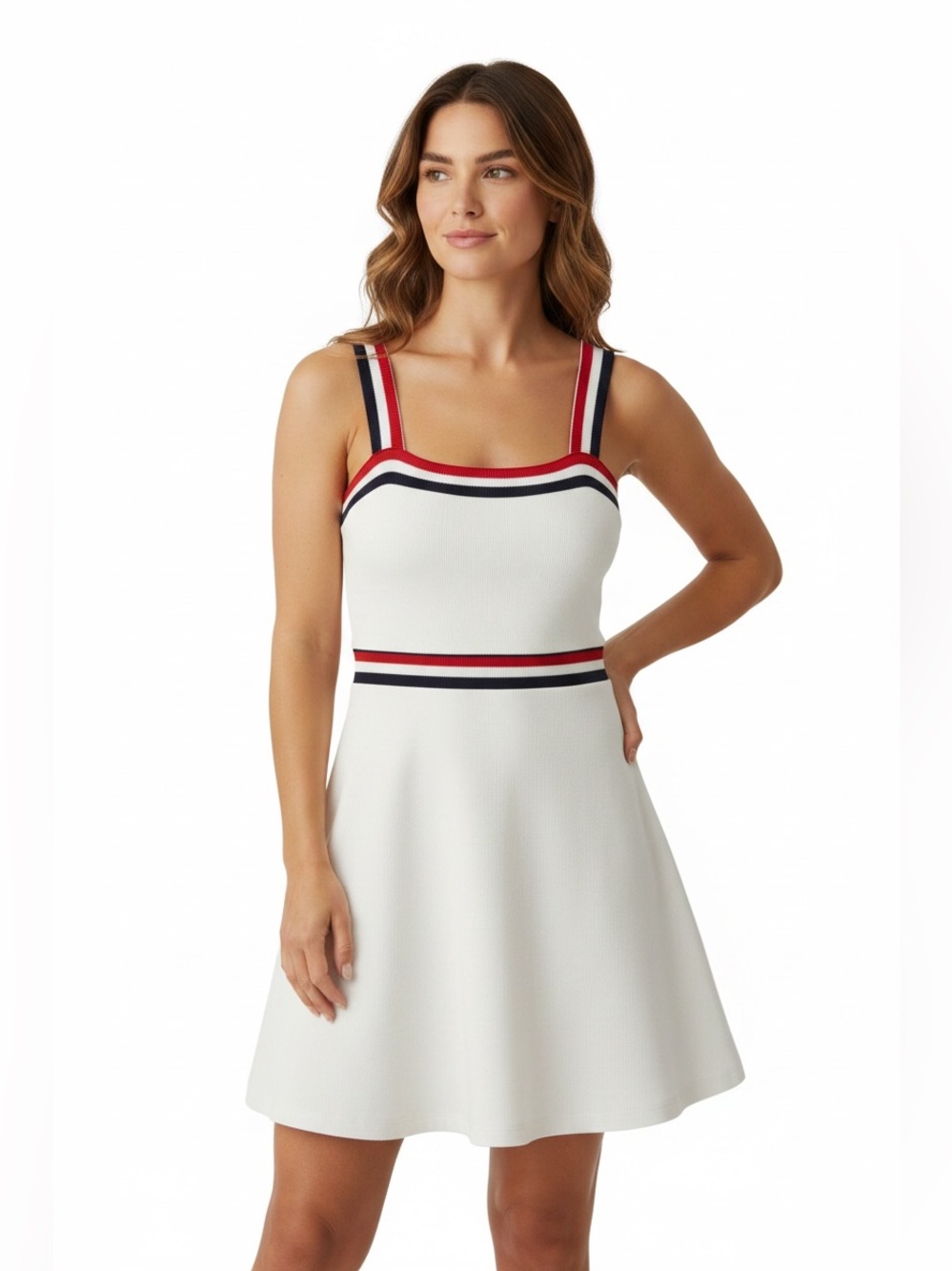 Reformation EcoMove White Red Blue Striped Active Tennis Dress Shorts Small